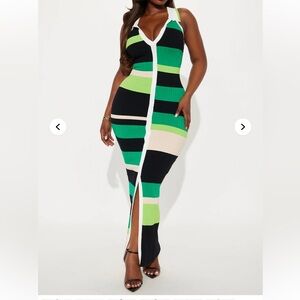 FN Curve Striped Green and Black Maxi Dress
